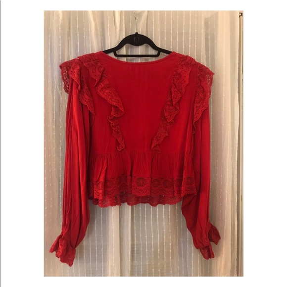 Free People Tops - Red lace and ruffle top